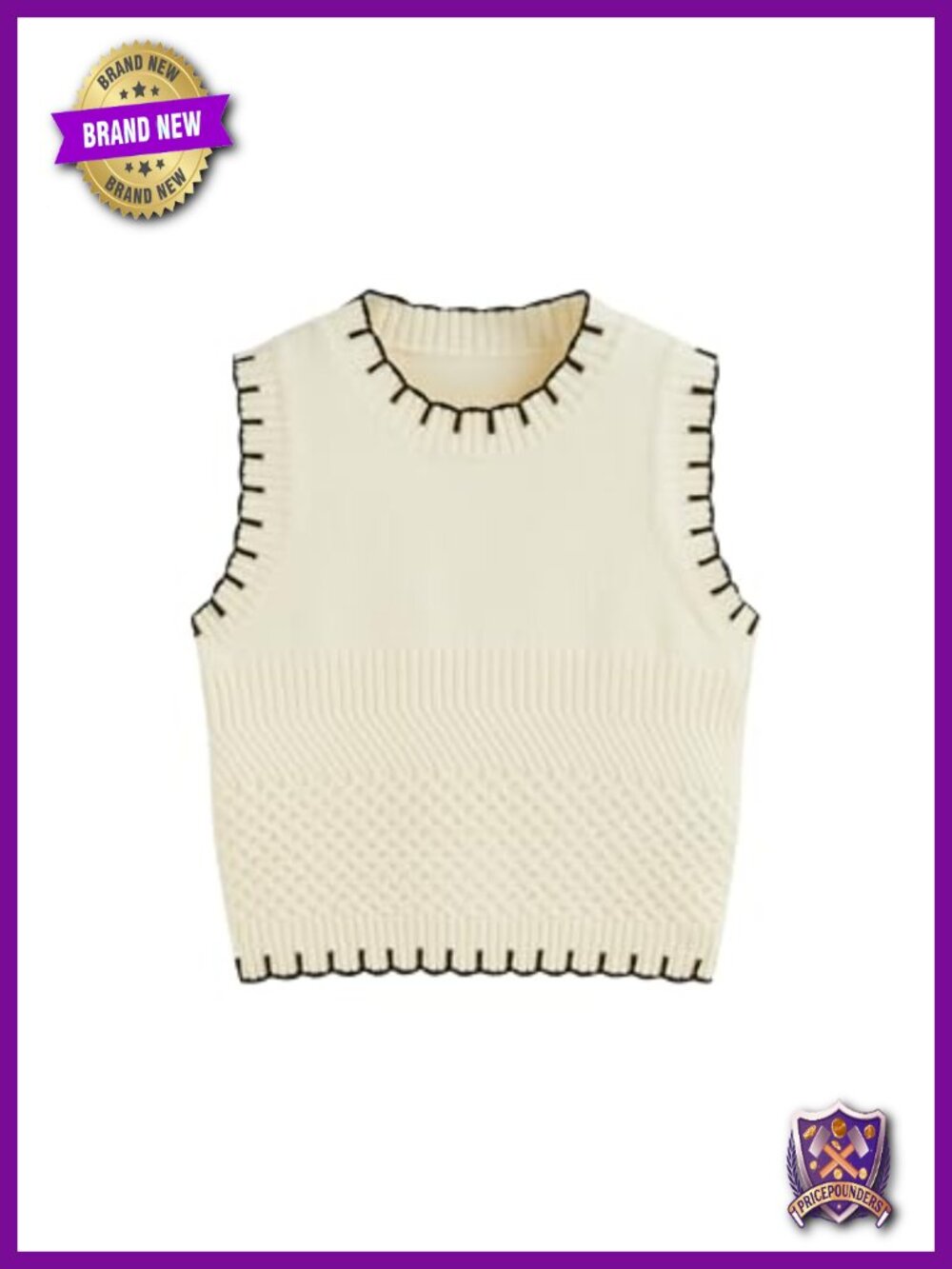 Sleeveless Knit Cropped Sweater Vest Crew Neck Layer